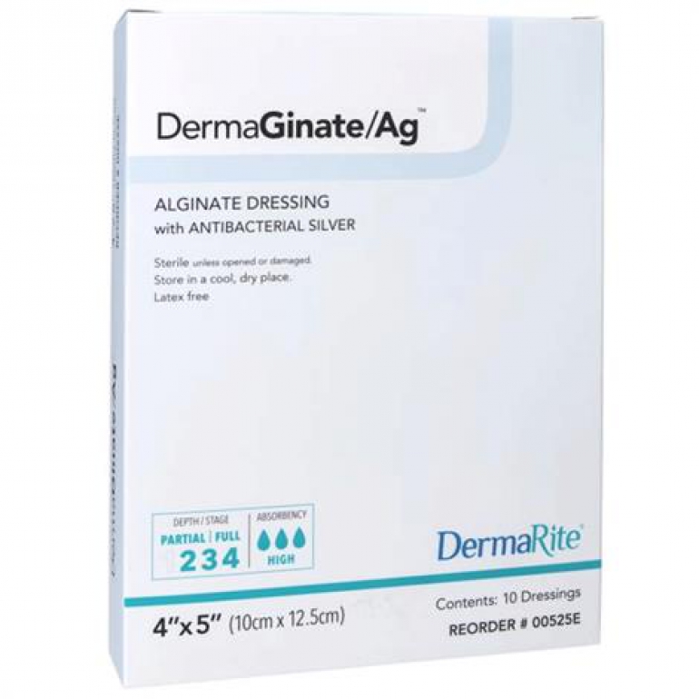 DermaRite DermaGinate Ag Alginate Dressing with Antibacterial Silver Multiple Sizes